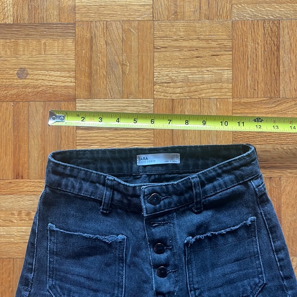 Zara High Waisted Wide Leg Cropped Button Up Fly Black Denim Jeans Size 00 - Picture 3 of 5